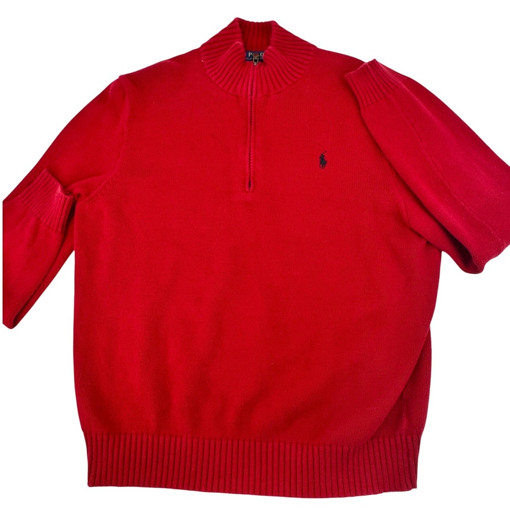 Polo Ralph Lauren Quarter Zip Sweater Mens XL Red Cotton Knit Pony Logo Pullover